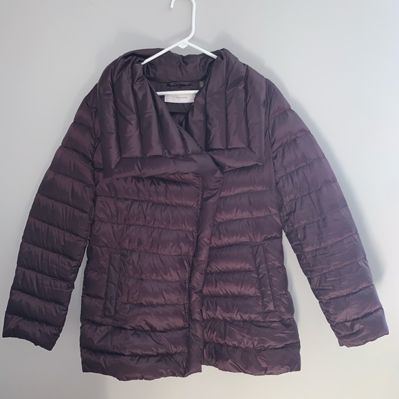 T TAHARI  Quilted Eggplant Puffer Lightweight Down Mid-Length Coat Jacket Large - Picture 4 of 6